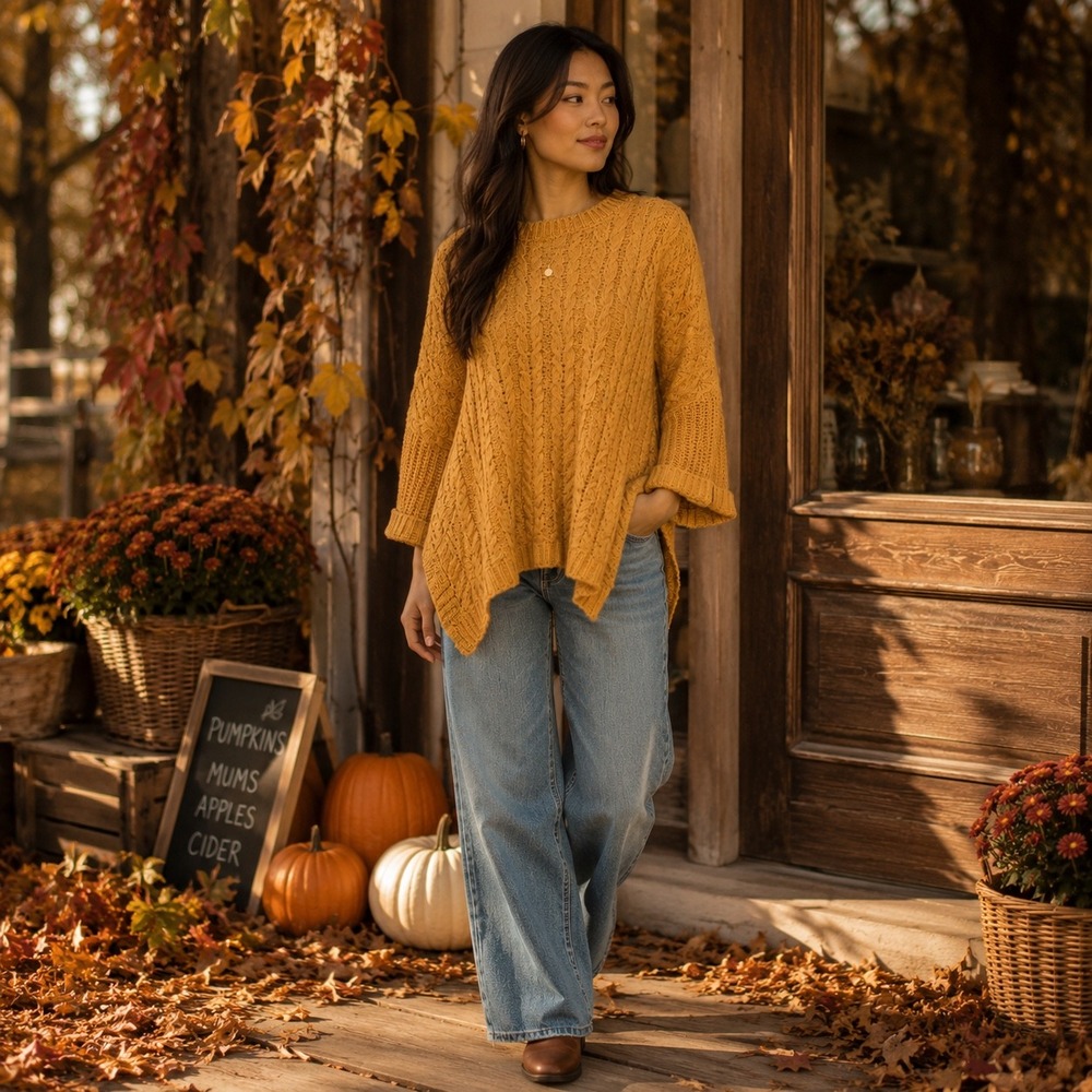 UMGEE Women S Chunky Poncho Sweater Slouchy Mustard Earthy Granola Fall Layering
